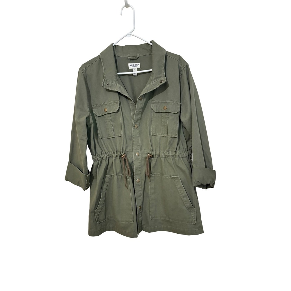 Arizona Jean Co Womens XL Olive Green Cotton Utility Field Jacket Cinched Waist